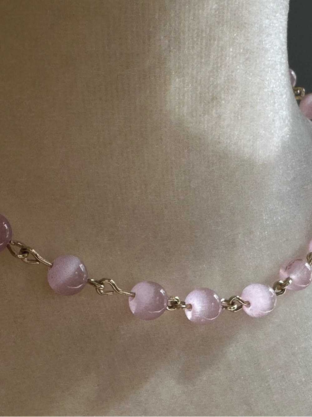 Hand Crafted Pink Beaded Necklace with Gold Links